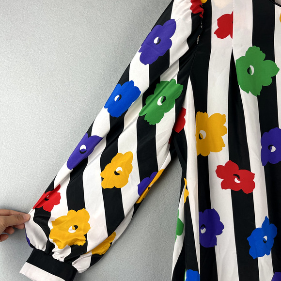 Vintage David Brown Saks Fifth Ave House Dress Womens Large Floral Stripe Artsy - Picture 11 of 16